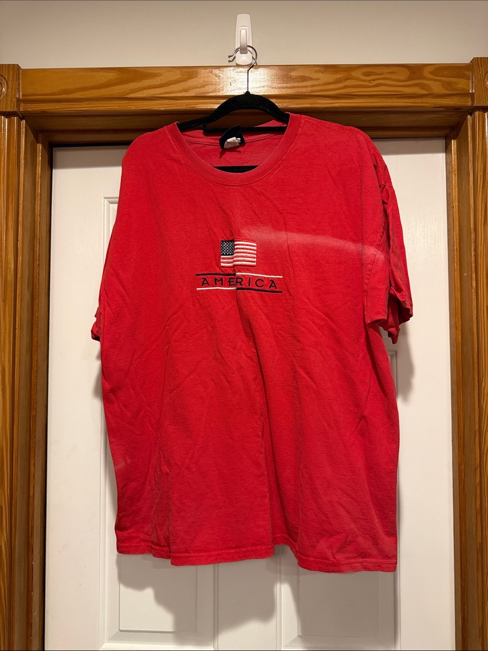 Varsity Red Short Sleeve Crewneck Tee with Flag Patch